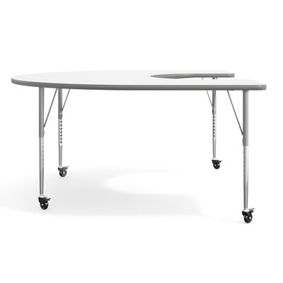 Flash Furniture Wren Horseshoe Activity Table, 66" x 60", Height Adjustable, White Top/Silver Frame (XUA6066HRSEWTAC)