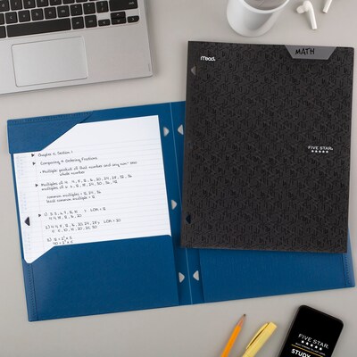 Five Star Stay Put  3-Hole Punched 2 Pocket Plastic Folder, Black (333420G-ECM26)