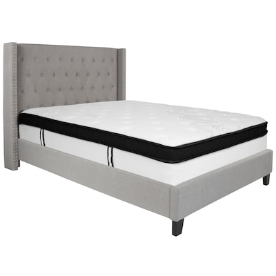 Flash Furniture Riverdale Tufted Upholstered Platform Bed in Light Gray Fabric with Memory Foam Matt