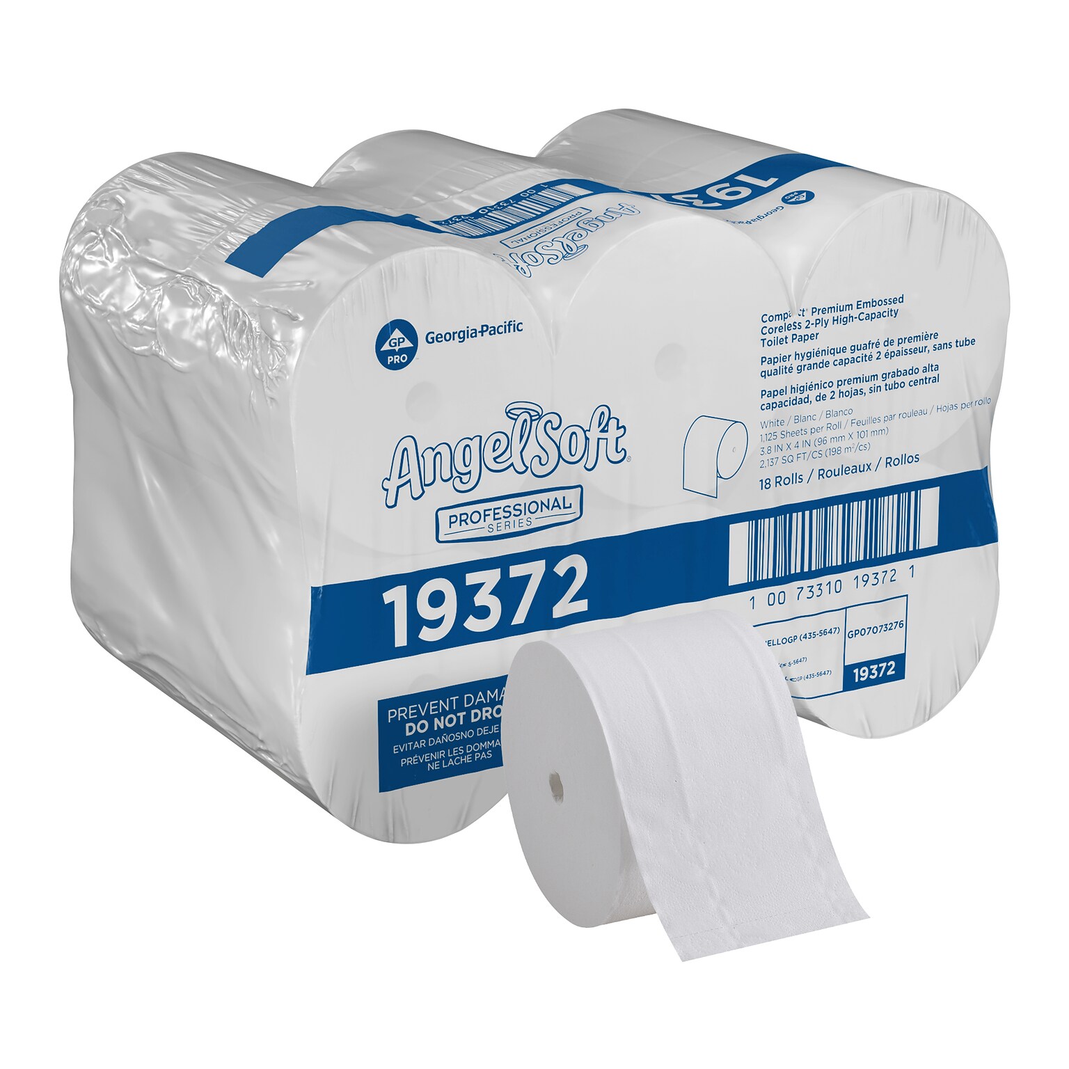 Angel Soft Professional Series Compact Recycled Coreless Toilet Paper, 2-Ply, White, 1125 Sheets/Roll, 18 Rolls/Carton (19372)