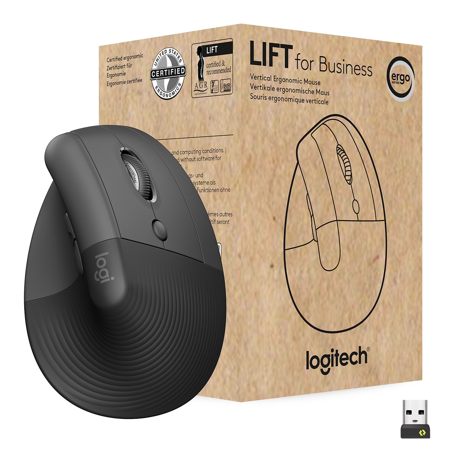 Logitech Lift for Business Wireless Ergonomic Vertical Optical Mouse, Graphite (910-006491)