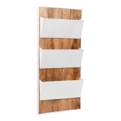 Mind Reader 3-Pocket Wood and Metal Mountable Wall File, Letter Size, White (WALLPOCKET-WHT)