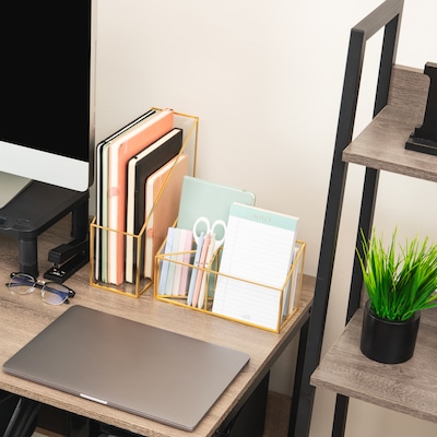 Mind Reader 4-Compartment Glass Desktop Organizer, Gold (3GORG-GLD)