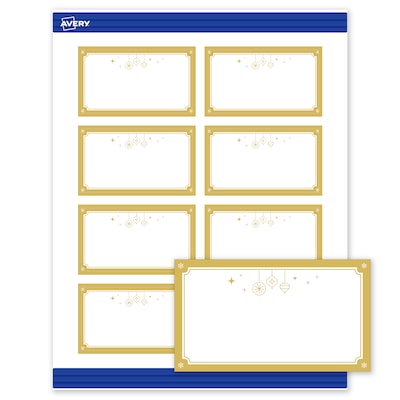 Avery Gold-Metallic Ornaments Matte Blank Card, White, 80/Pack (S00-FHC)