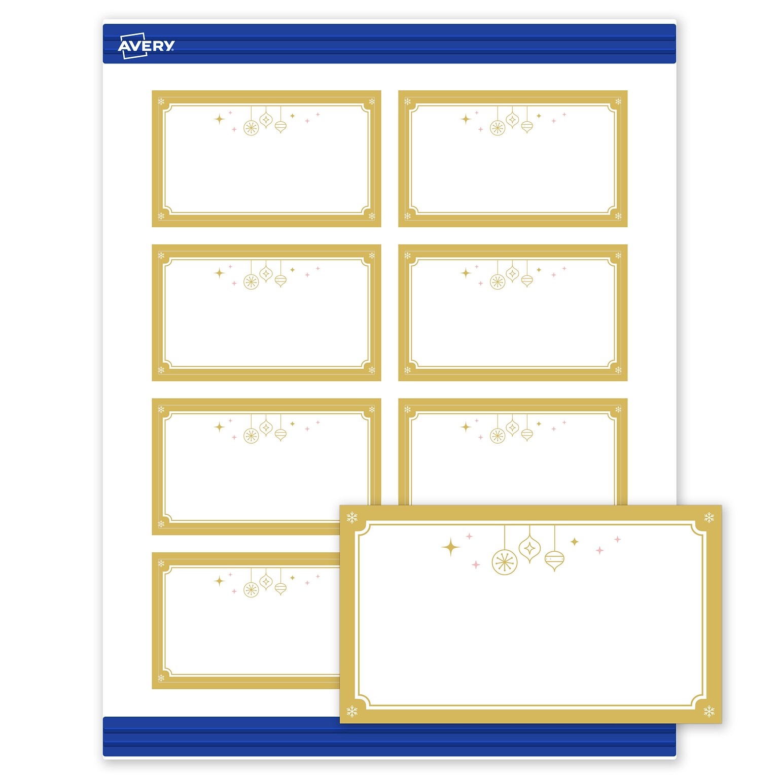Avery Gold-Metallic Ornaments Matte Blank Card, White, 80/Pack (S00-FHC)
