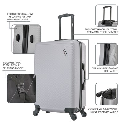 DUKAP Discovery 3-Piece Hardside Spinner Carry-On Luggage Set, TSA Checkpoint Friendly, Silver (DKDISSML-SIL)