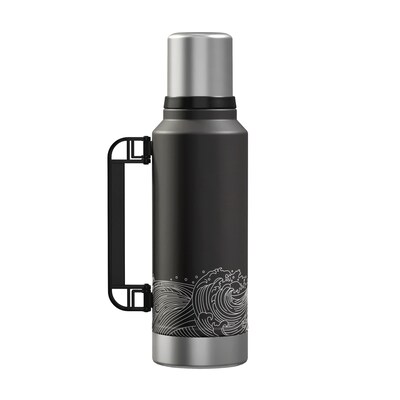 Outdoors Professional Stainless Steel Vacuum Insulated Termo Classic Water Bottle, 33 oz., Black Waves (OUTD9379)