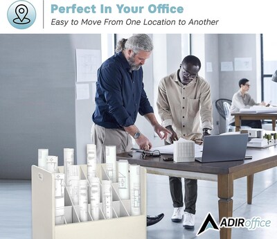 AdirOffice 21-Slot Mobile Roll File, 28.5"H x 30"W x 15.75"D, White, 2/Pack (625-WHI-2PK)