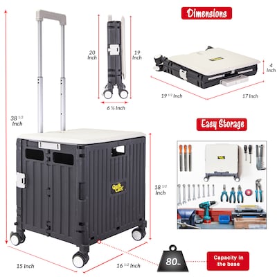 Dbest Quik Cart Swing Lid Four Swivel Wheeled Rolling Crate Teacher Utility with Seat, Black/Grey (01-910)