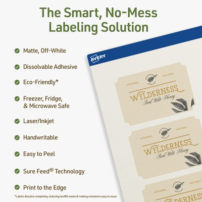 Avery Dissolvable Decorative Edge Multipurpose Labels, 2 x 3, Off-white, 200/Pack (94267)