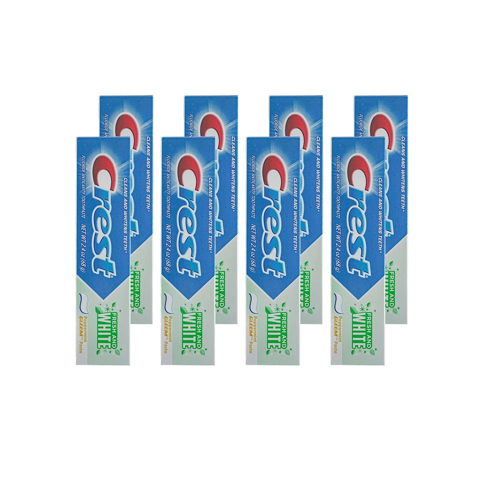 Crest Fresh and White with Gleem Toothpaste, 2.4 oz Tube, 8 Tubes/Bag, 18 Bags/Carton