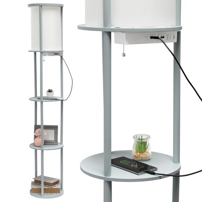 Simple Designs Etagere Organizer Storage 62.5" Floor Lamp with 2 USB Charging Ports and 1 Charging Outlet, Gray (LF2010-GRY)