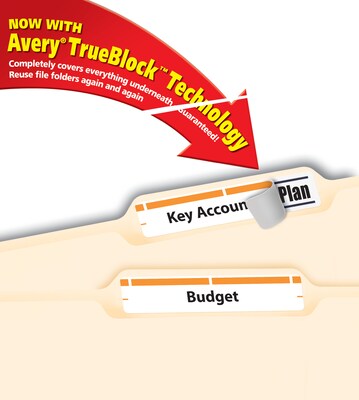 Avery TrueBlock Laser/Inkjet File Folder Labels, 2/3" x 3-7/16", White/Orange, 750 Labels/Pack (5166)