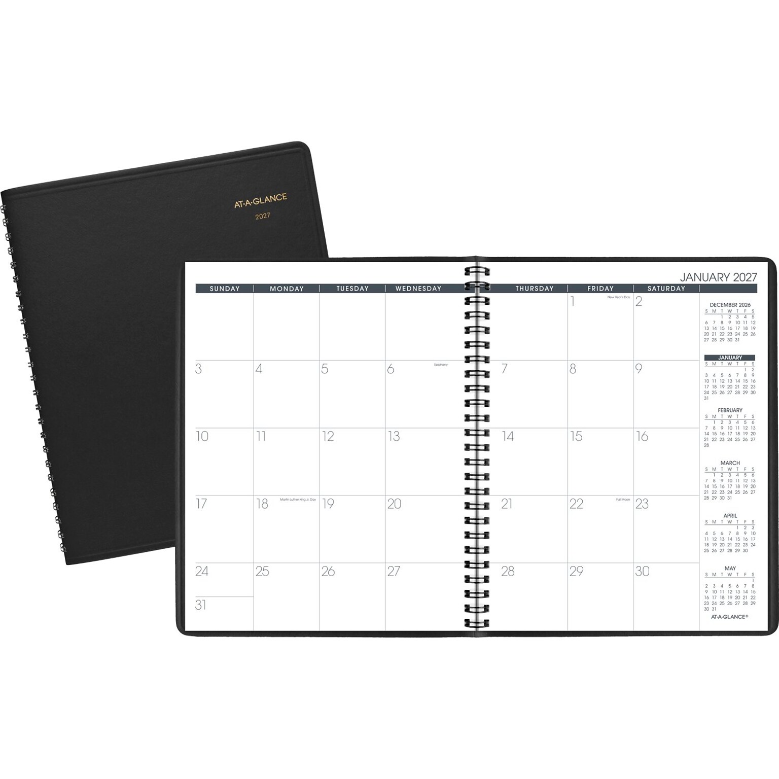 2027 AT-A-GLANCE 8 x 8.75 Monthly Planner, Faux Leather Cover, Black (70-120-05-27)