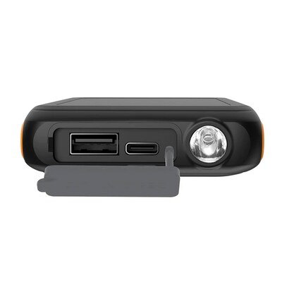 ToughTested ROC 5 MagSafe Wireless 5,000-mAh Solar Qi Power Bank with Flashlight, Black/Orange (TT-PBW-5C)