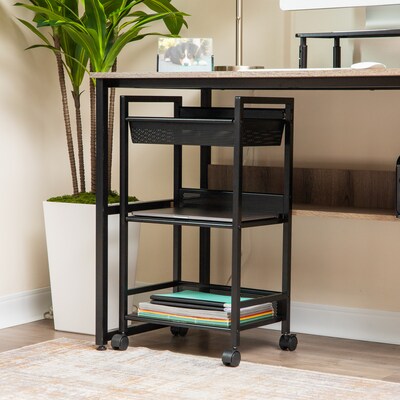 Mind Reader 3-Tier Metal Cart with Covered Compartment, Black (LIDCART3T-BLK)