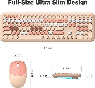 SaharaCase Wireless Ergonomic Keyboard and Laser Mouse Combo, Lime Beige (KB7)