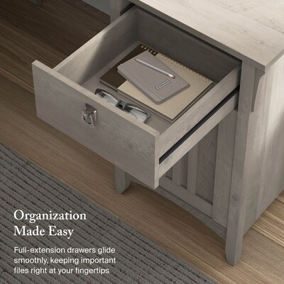 Bush Furniture Salinas 60"W L Shaped Desk with Storage, Driftwood Gray (SAD160DG-03)