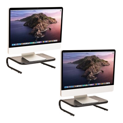 Mind Reader Ventilated Monitor Stand, Holds up to 44 lbs., Metal, Black, 2/Pack (2METMONST-BLK)