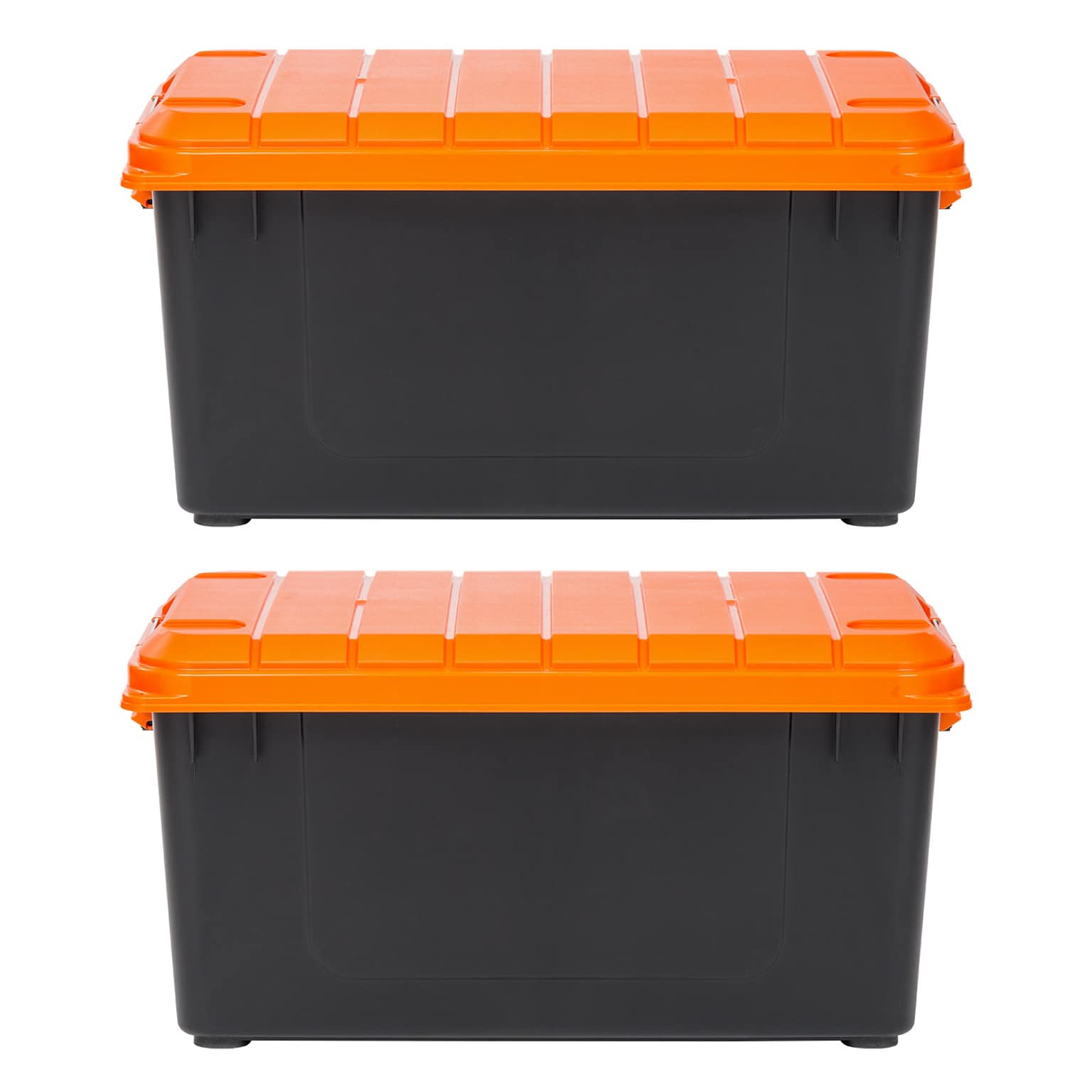 Iris 82 Quart Heavy Duty Store-It-All Latch & Lock Lid Plastic Storage Tote, Black, 2/Pack (585026)