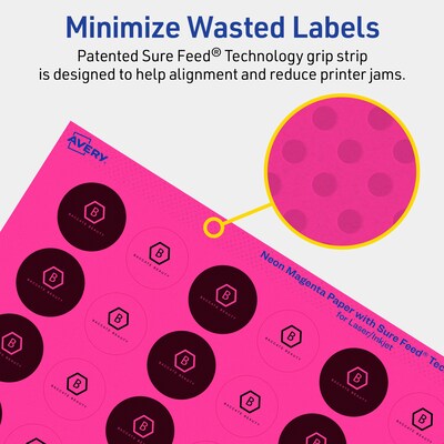 Avery Laser/Inkjet Round Multipurpose Labels, 1" Dia., Neon Magenta, 3840/Box (94500)