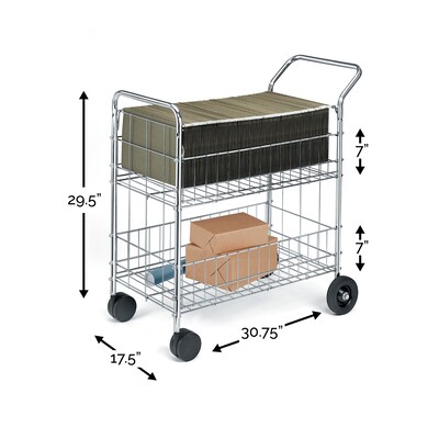 Fellowes 2-Shelf Metal Mobile Mail Cart with Dual Wheel Front Casters, Chrome (40912)