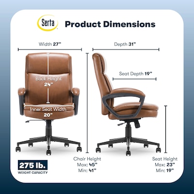 Serta Comfort Ergo Ergonomic Bonded Leather Swivel Executive Chair, Cognac (CCHR10016A)