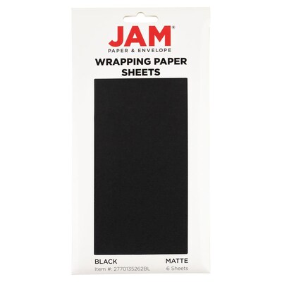 JAM Paper Wrapping Paper Sheets, 25 x 20, Black, 6/Pack(2770135262BL)