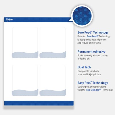 Avery Laser/Inkjet Rectangle Multipurpose Labels, 4" x 3-1/3", White, 40/Pack (S00ETY)