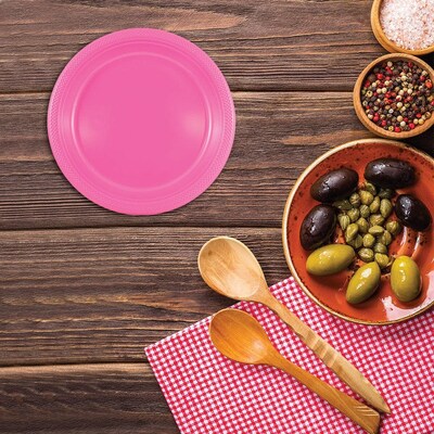 JAM Paper 7" Plastic Plates, Fuchsia Pink, 80/Pack (2255320680g)