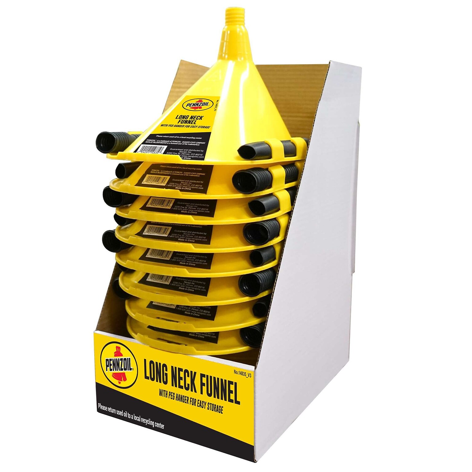 Pennzoil Long Neck Funnel, Yellow, 12/Pack, 2 Packs/Carton (14835)