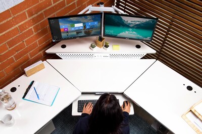 VersaDesk PowerLift 60W Electric Corner Adjustable Standing Desk, Black/White (PLCSD6060-WB-APP)