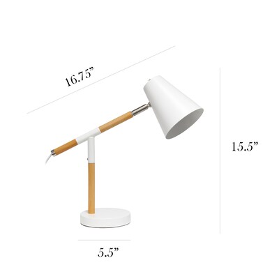 Simple Designs White Matte and Wooden Pivot Desk Lamp (LD1059-WHT)