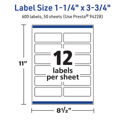 Avery TrueBlock Laser/Inkjet Rectangle Multipurpose Labels, 1.25" x 3.75", White, 600/Box (94228)
