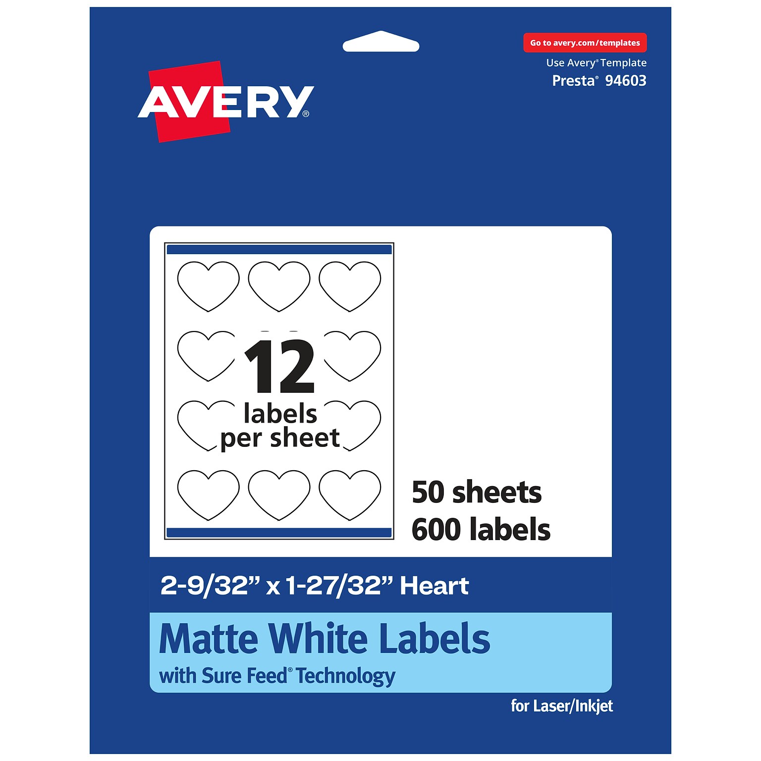 Avery Laser/Inkjet Multipurpose Labels, 1.8438  x 2.2813, Matte White, 600/Box (94603)
