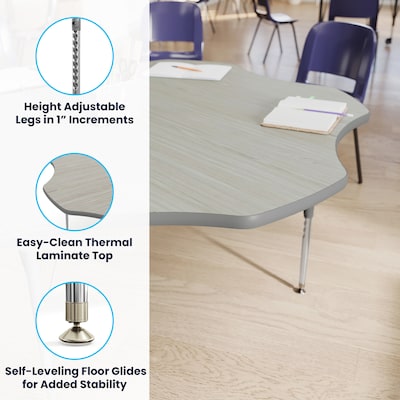 Flash Furniture Wren 60" Flower Activity Table, Height Adjustable, Light Gray Top/Silver Frame (XUA60FLRLGTA)