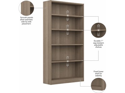 Bush Furniture Universal 72"H 5-Shelf Bookcase with Adjustable Shelves, Ash Gray Laminated Wood (WL12427)