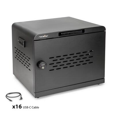 Rocstor Volt UC16 Lockable 16-Unit Charging Cabinet, Black Metal (VT0025-B1)