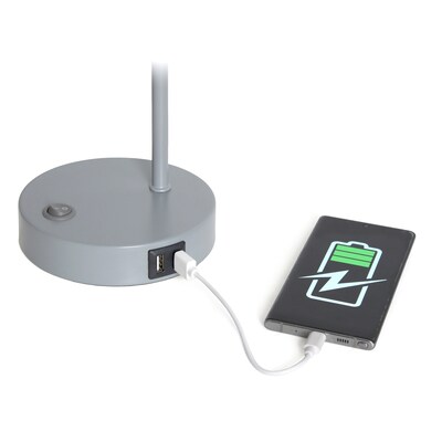 Simple Designs Sleek Essentials LED Desk Lamp, 16", with USB Ports, Gray (LD1071-GRY)