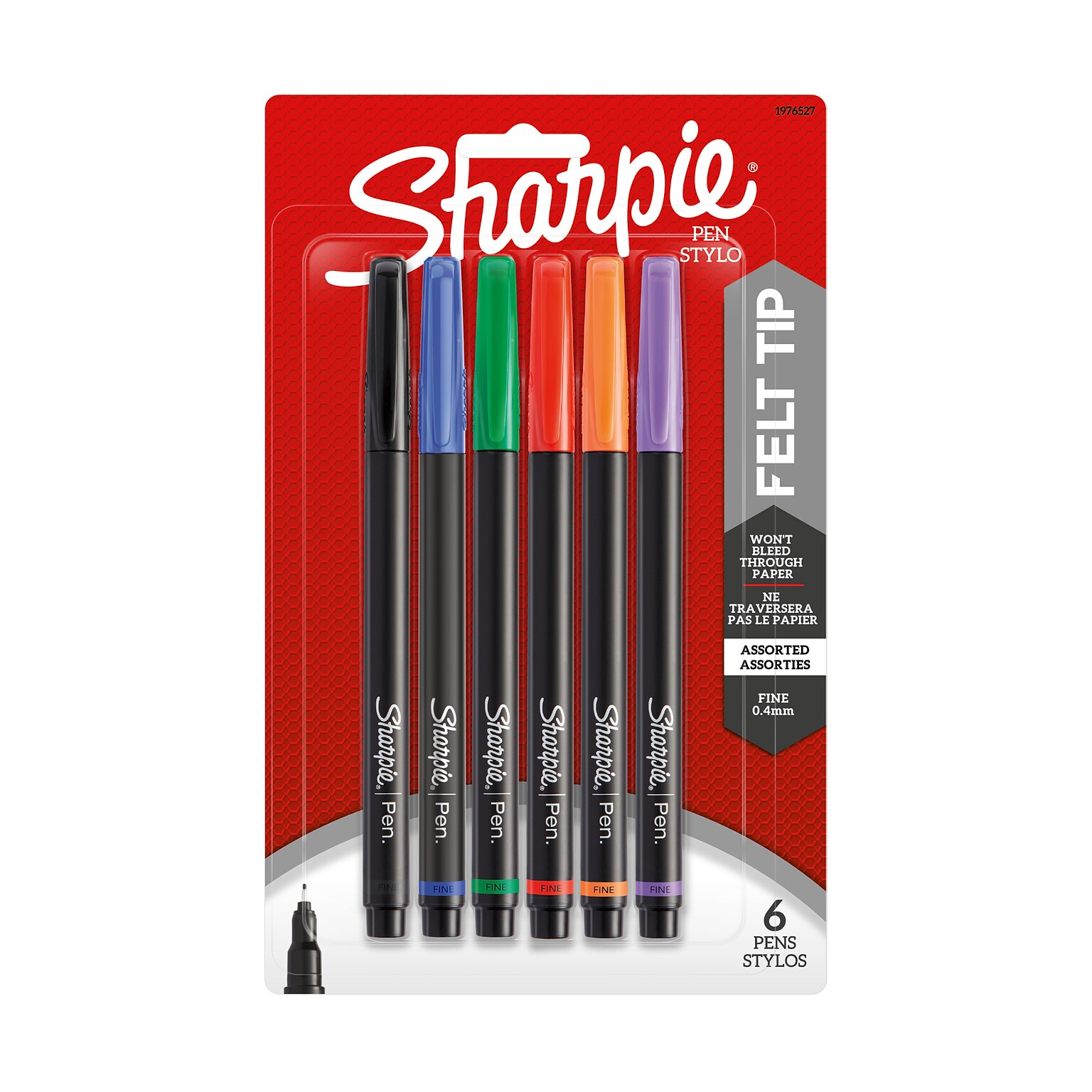 Sharpie Felt Pen, Fine Point, 0.4 mm, Assorted Ink, 6/Pack (1976527)