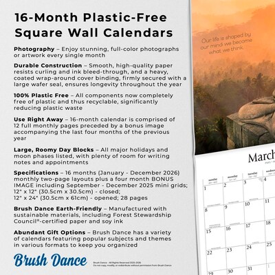 2026 Brush Dance Timeless Buddha 12" x 12" Monthly Wall Calendar (9798330706563)