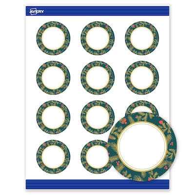 Avery Gold-Teal Berries Matte Blank Card, White, 120/Pack (S00-FF6)