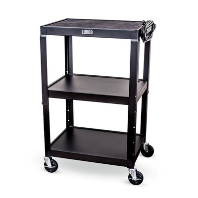 Luxor 3-Shelf Metal Mobile Utility Cart with Lockable Wheels, Black (UCMT1)