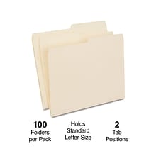 Quill Brand® File Folders, 1/2-Cut Assorted, Letter Size, Manila, 100/Box (740135)