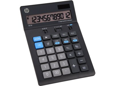 HP BC120 12-Digit Battery/Solar Powered Basic Calculator, Black/Gray (91074U)