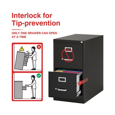 Quill Brand® 2-Drawer Vertical File Cabinet, Locking, Letter, Black, 26.5D (28882D)