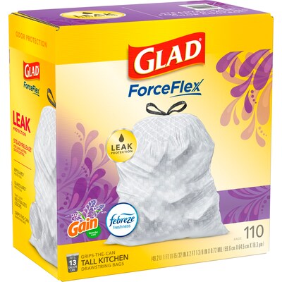 Glad ForceFlexPlus Tall Kitchen Drawstring Trash Bags - 13 Gallon Grey  Trash Bag, Fresh Clean with Febreze Freshness 68 Count