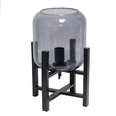 Simple Designs Black Wood Mounted Table Lamp with Smokey Glass Cylinder Shade (LT1068-SMK)