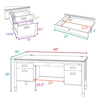Regency Mesa Steel Double Pedestal Teacher's Office Desk w/ Center Drawer, 60" x 30", Medium Oak (66266DPCDMO)