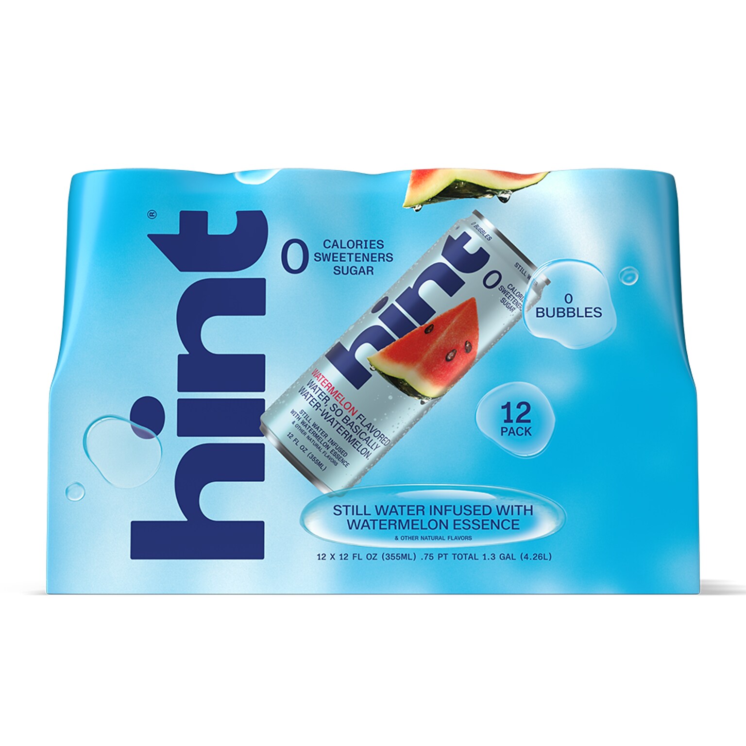 Hint Watermelon Flavored Purified Water, 12 fl. oz., 12 Cans/Pack (HINT-WMCAN-12)